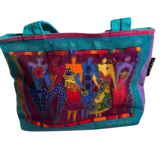 Laurel Burch Join Hands Open Heart People Cat Bird Heart Flower ML Tote - Picture 1 of 12